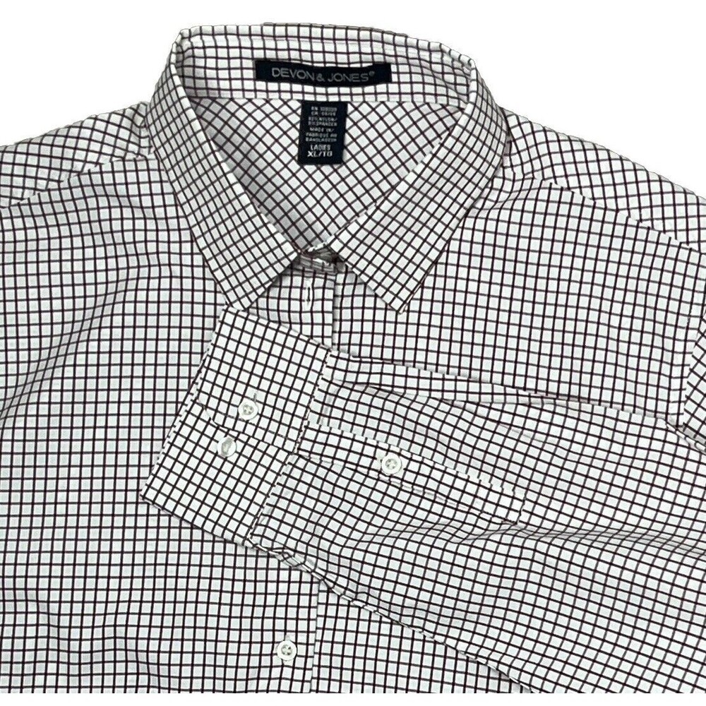 Devon & Jones Top XL Long Sleeve Button Up Shirt Stretch Plaid Blouse Career